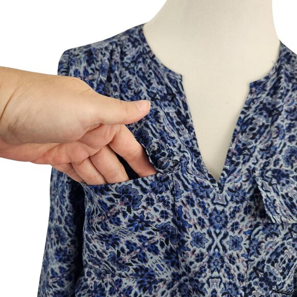 Rebecca Taylor Dress Women's 0 Silk V Neck Long Sleeve Mini Blue Floral Pockets - Picture 9 of 15